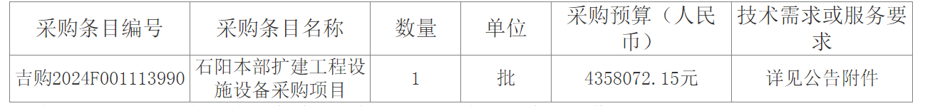 石阳本部扩建工程设施设备采购项目